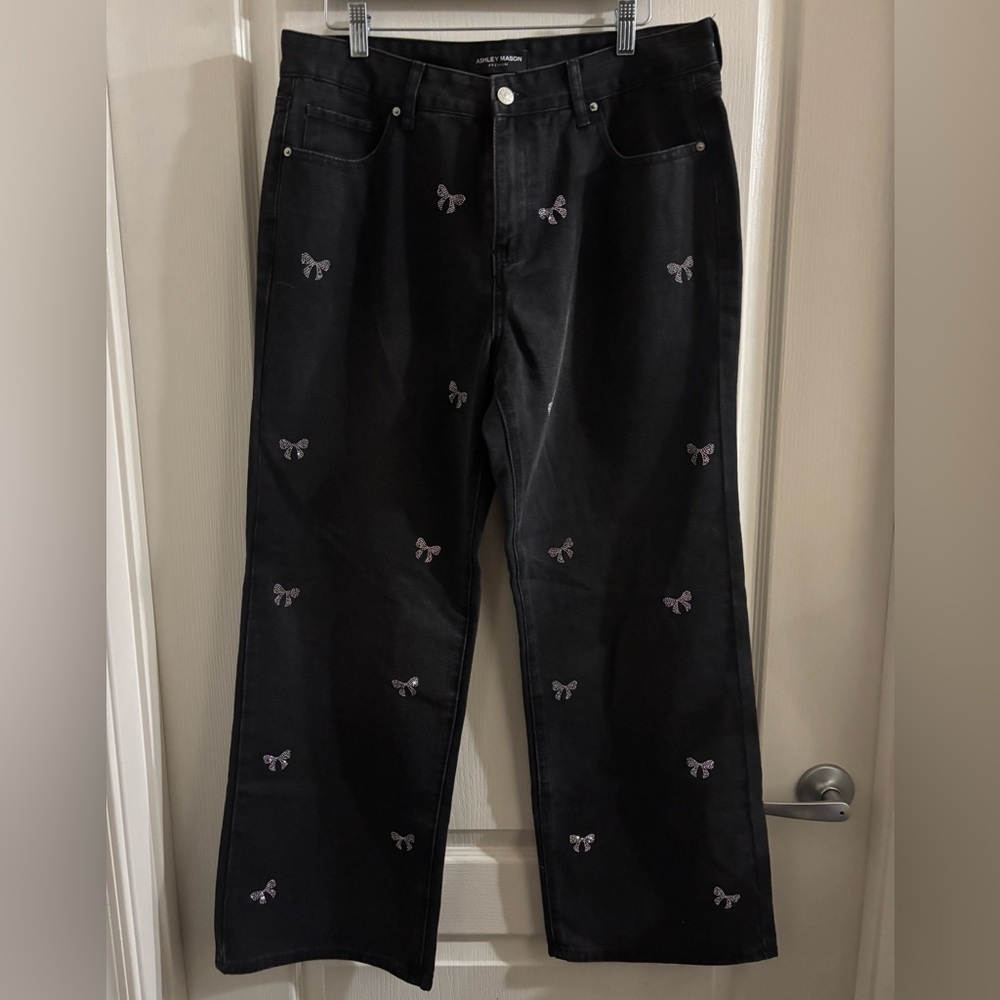 Ashley Mason Black Jeans with Rhinestone Butterflies